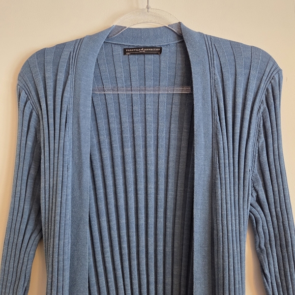 PERUVIAN CONNECTION Blue Ribbed Open Front Cardigan Medium - Picture 4 of 8